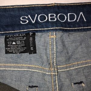 SVOBODA DARK BLUE JEANS BOOTCUT DISTRESSED